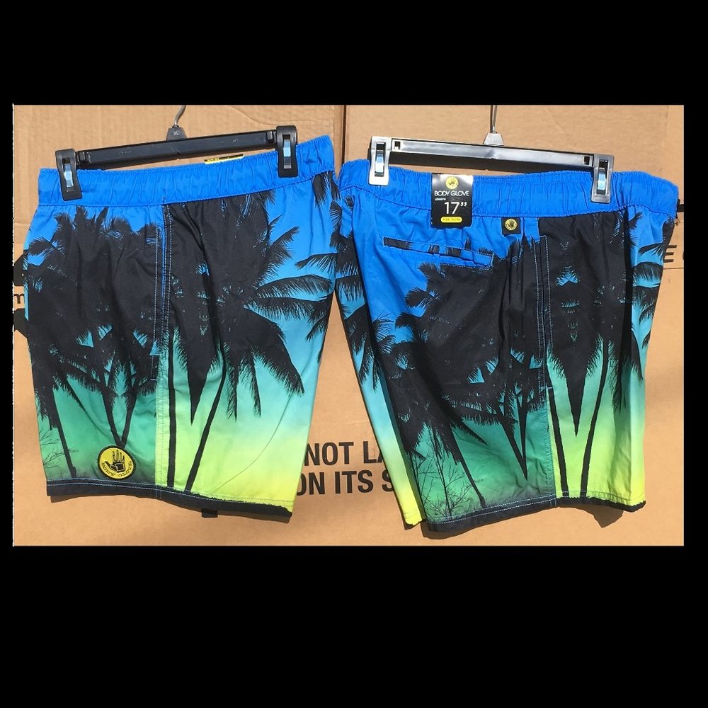 Body Glove 36 XL Swim Shorts Beach Sunset trees